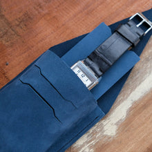 Load image into Gallery viewer, DE GRIFF Short Watch Pouch in Navy Suede (Bracelet Edition)